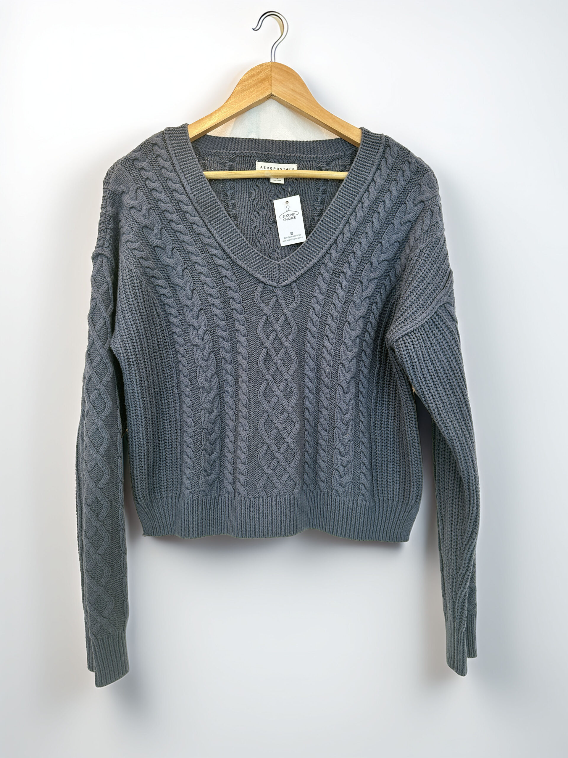 SWEATER ESCOTE V AZUL AEROPOSTALE (S)