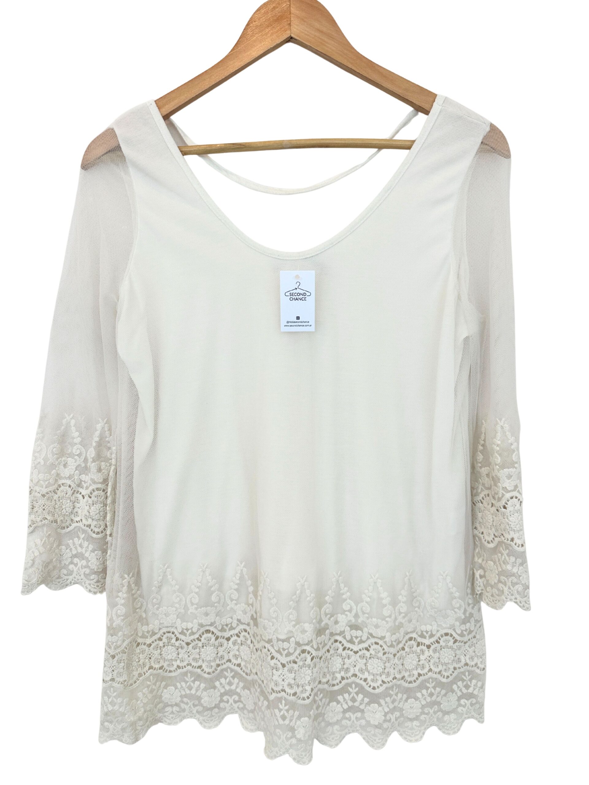 BLUSA TUL + ENCAJE MARFIL CUESTA BLANCA (M)