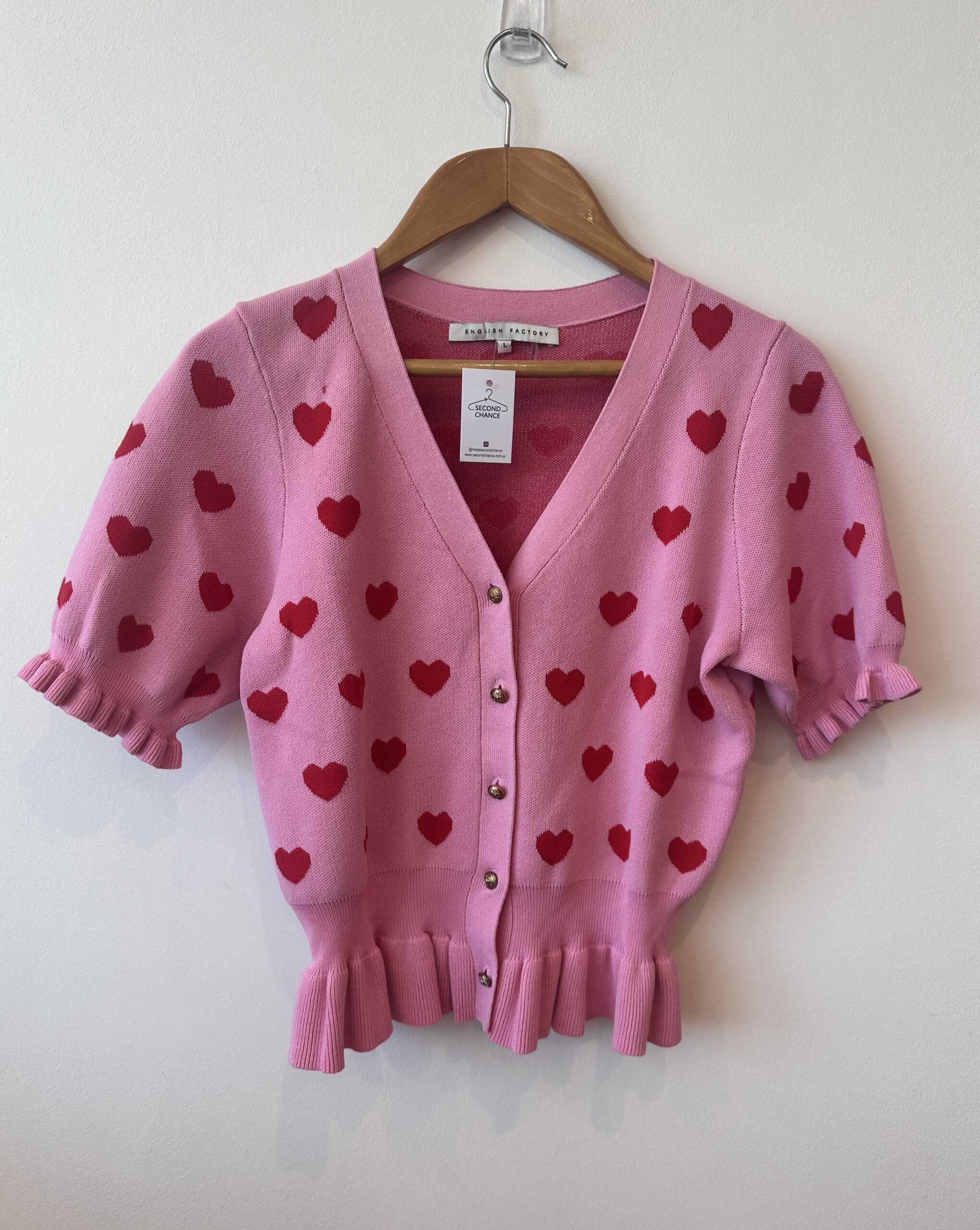 CARDIGAN MANGA CORTA ROSA ENGLISH FACTORY (L)