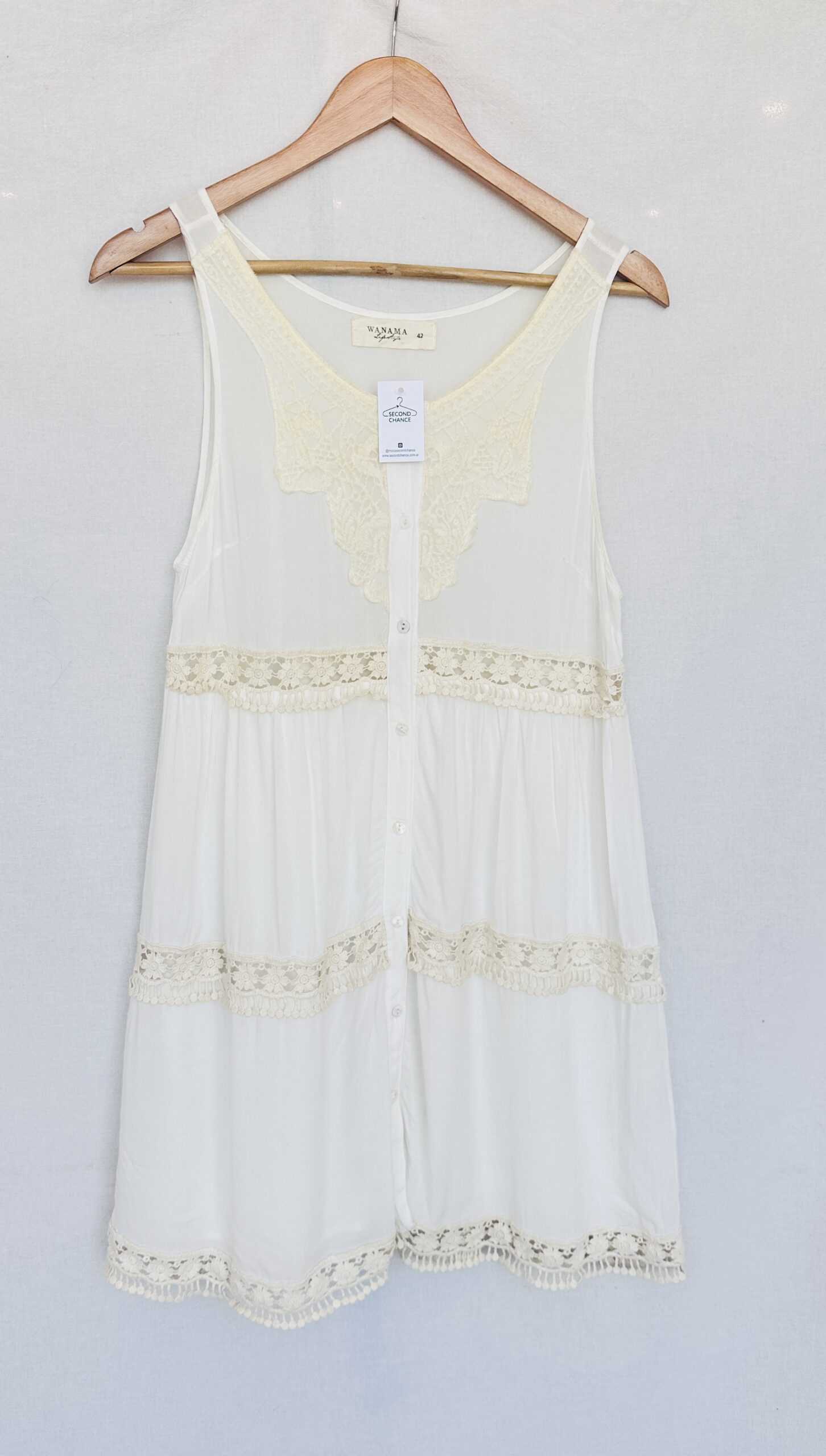 VESTIDO BLANCO CON ENCAJE WANAMA (M)