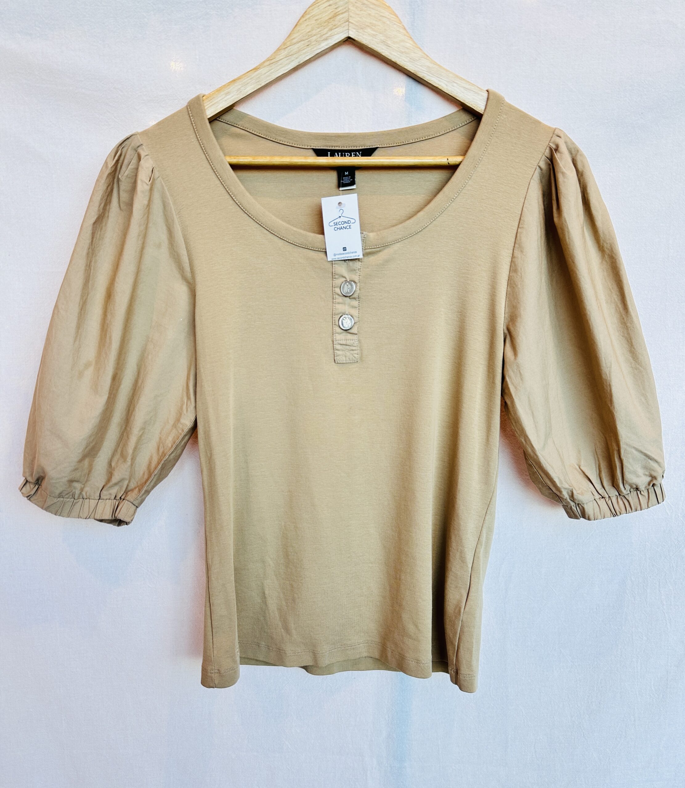 BLUSA VAQUERA MANGA GLOBO BEIGE RALPH LAUREN (M)