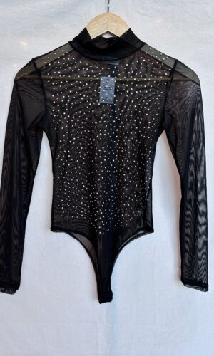BODY NEGRO + TRANSPARENCIAS + STRASS LAS BLONDAS (M)