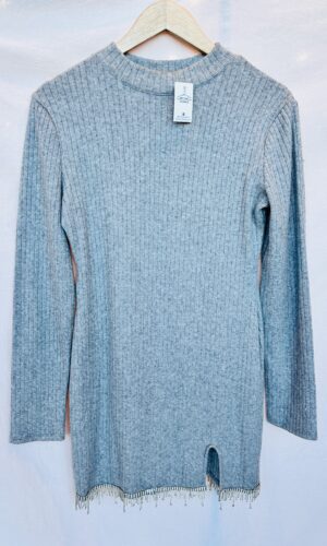 VESTIDO LANILLA GRIS + STRASS ZARA (L)