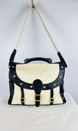 CARTERA UMA BLANCA Y NEGRA CUERO + RAFFIA