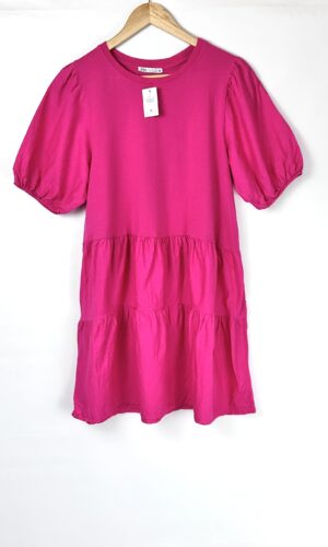 VESTIDO ROSA MANGA GLOBO ZARA (L)