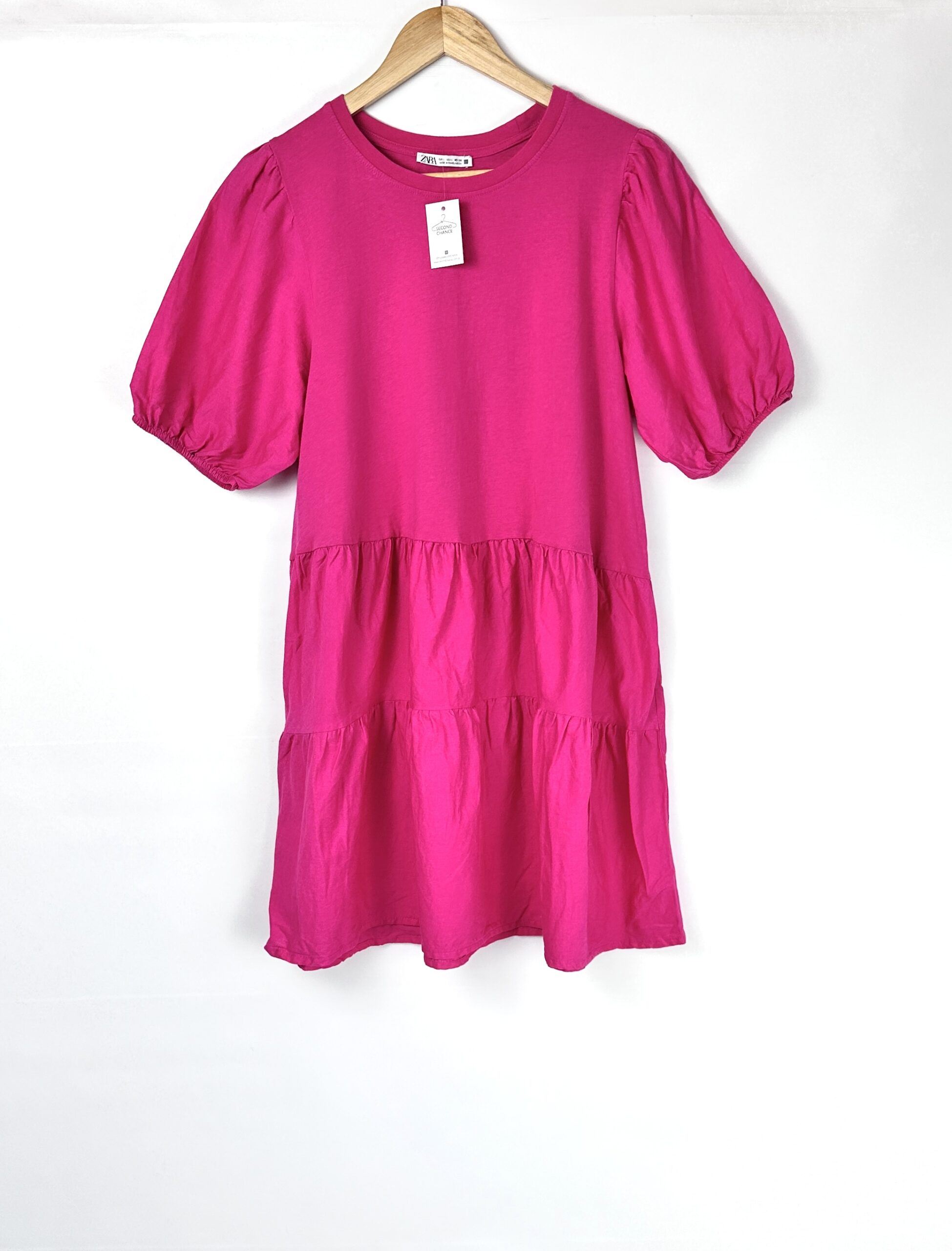 VESTIDO ROSA MANGA GLOBO ZARA (L)