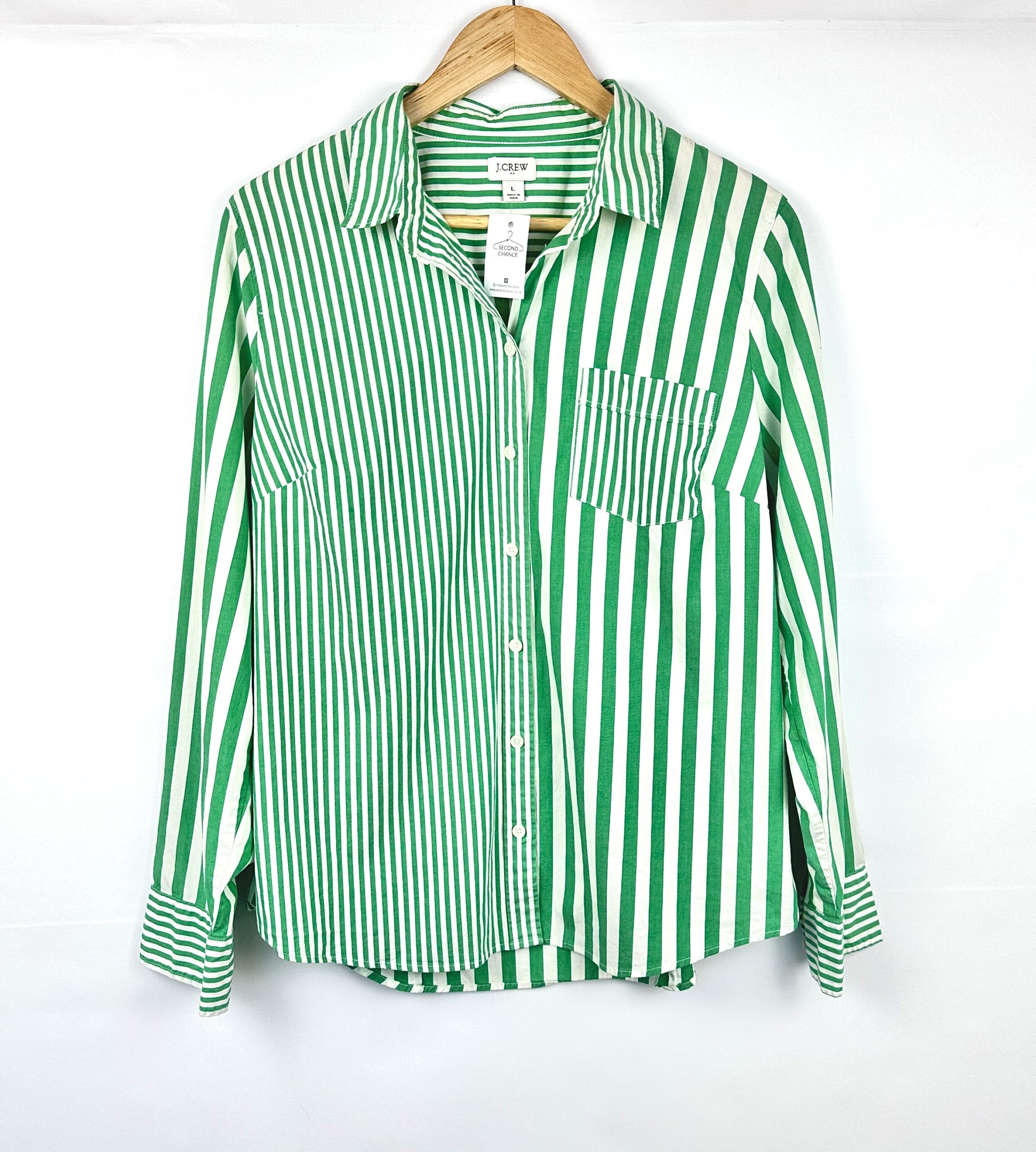 CAMISA A RAYAS VERDE Y BLANCA J. CREW (L)