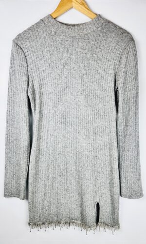VESTIDO LANILLA GRIS + STRASS ZARA (L)