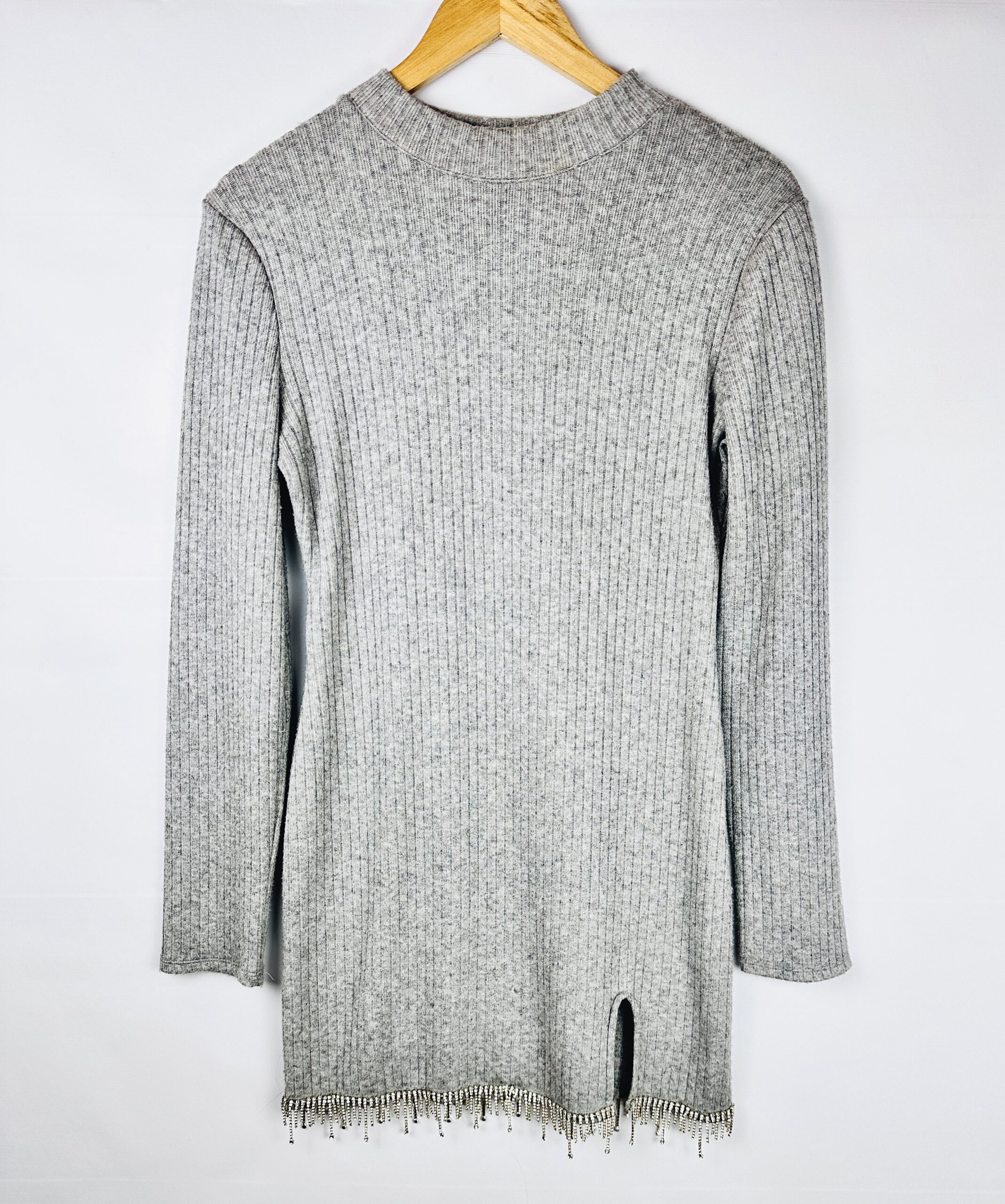 VESTIDO LANILLA GRIS + STRASS ZARA (L)