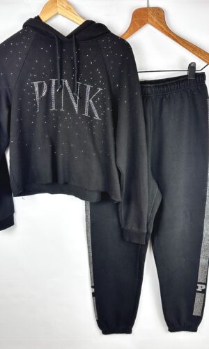 CONJUNTO BUZO + JOGGER NEGRO+STRASS PINK (M)