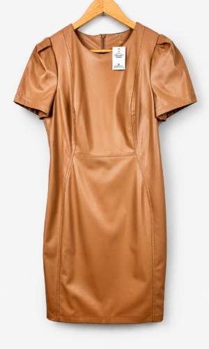 VESTIDO MARRON CLARITO ECOCUERO CALVIN KLEIN (M)
