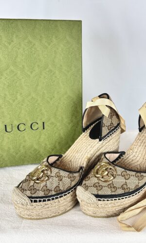 SANDALIAS GUCCI PLATAFORMA DE YUTE CON CORDONES ORIGINALES CON CAJA (38)