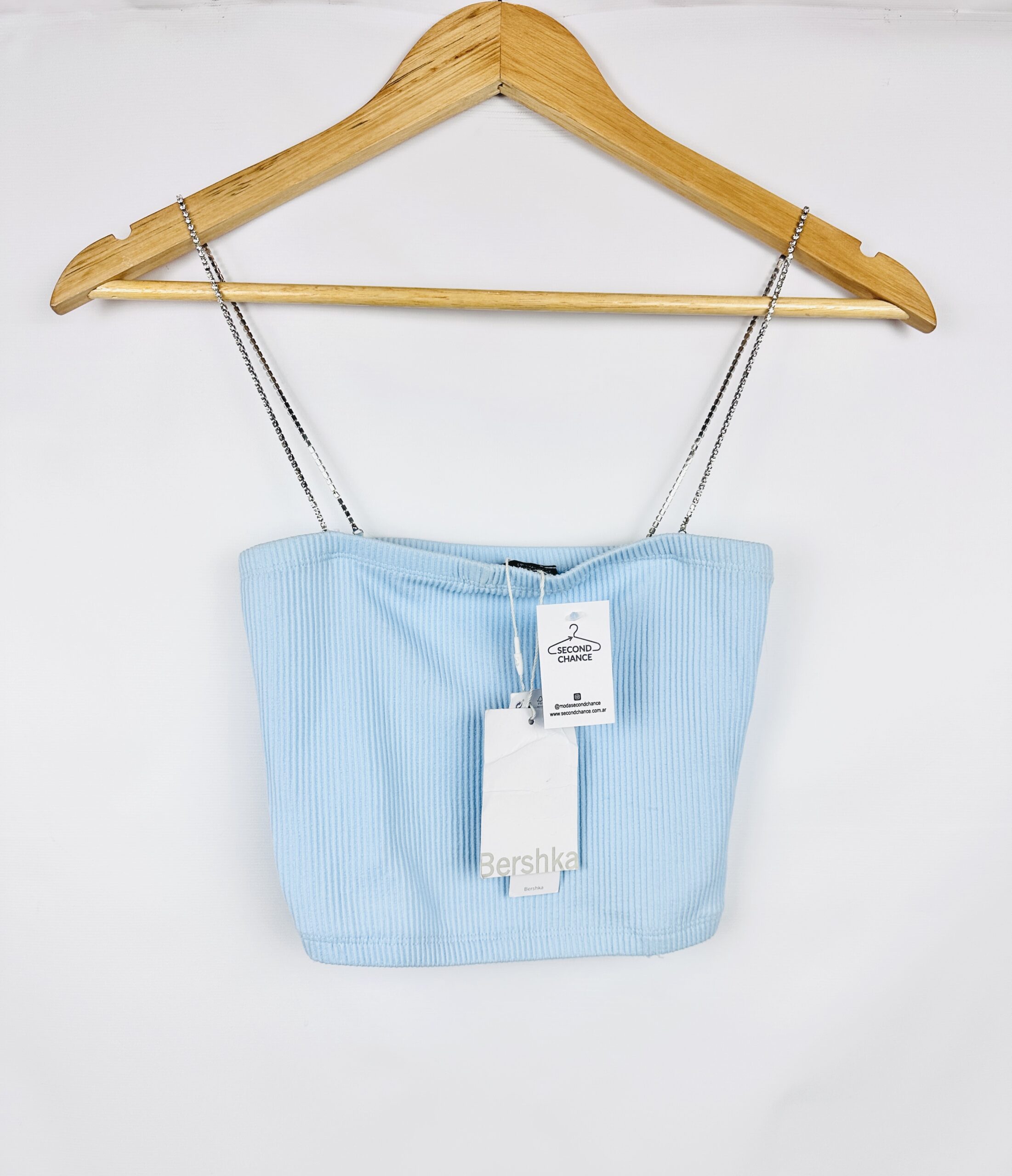 TOP CELESTE BERSHKA NUEVO CON ETIQUETA (S)