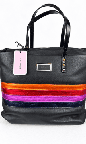 CARTERA NEGRA + FRANJAS DE COLORES JACKIE SMITH CUERO GRANEADO