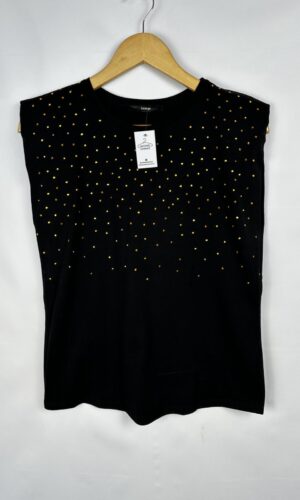 MUSCULOSA NEGRA + STRASS DORADOS Y HOMBRERAS GEORGE (M)