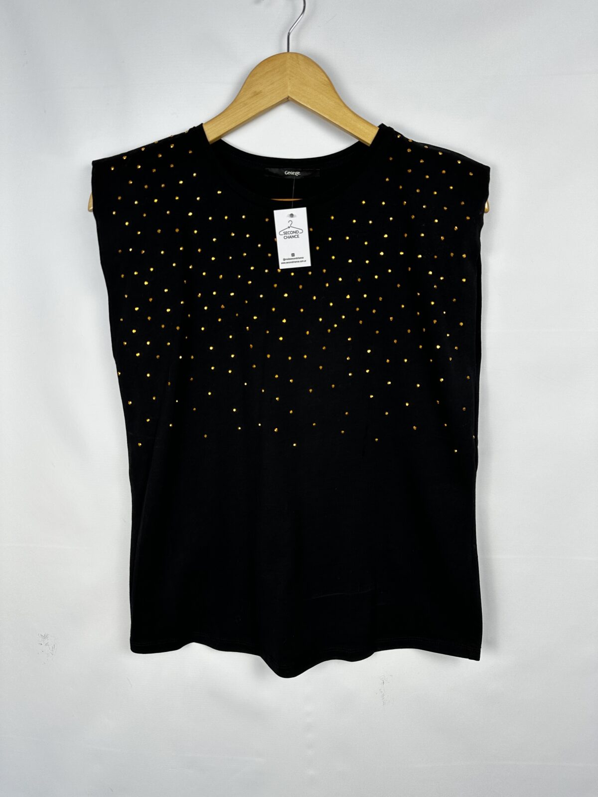 MUSCULOSA NEGRA + STRASS DORADOS Y HOMBRERAS GEORGE (M)