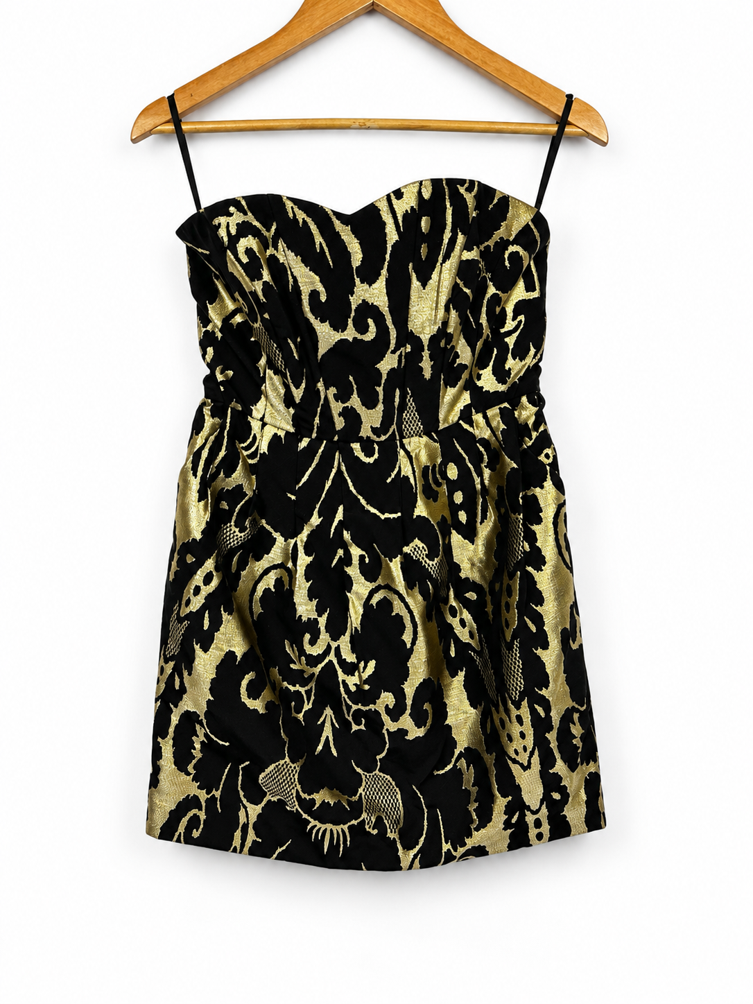 VESTIDO CORTO STRAPLES NEGRO Y DORADO H & M (S)