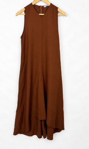 VESTIDO DE LINO MARRON LARGO ZARA (S)