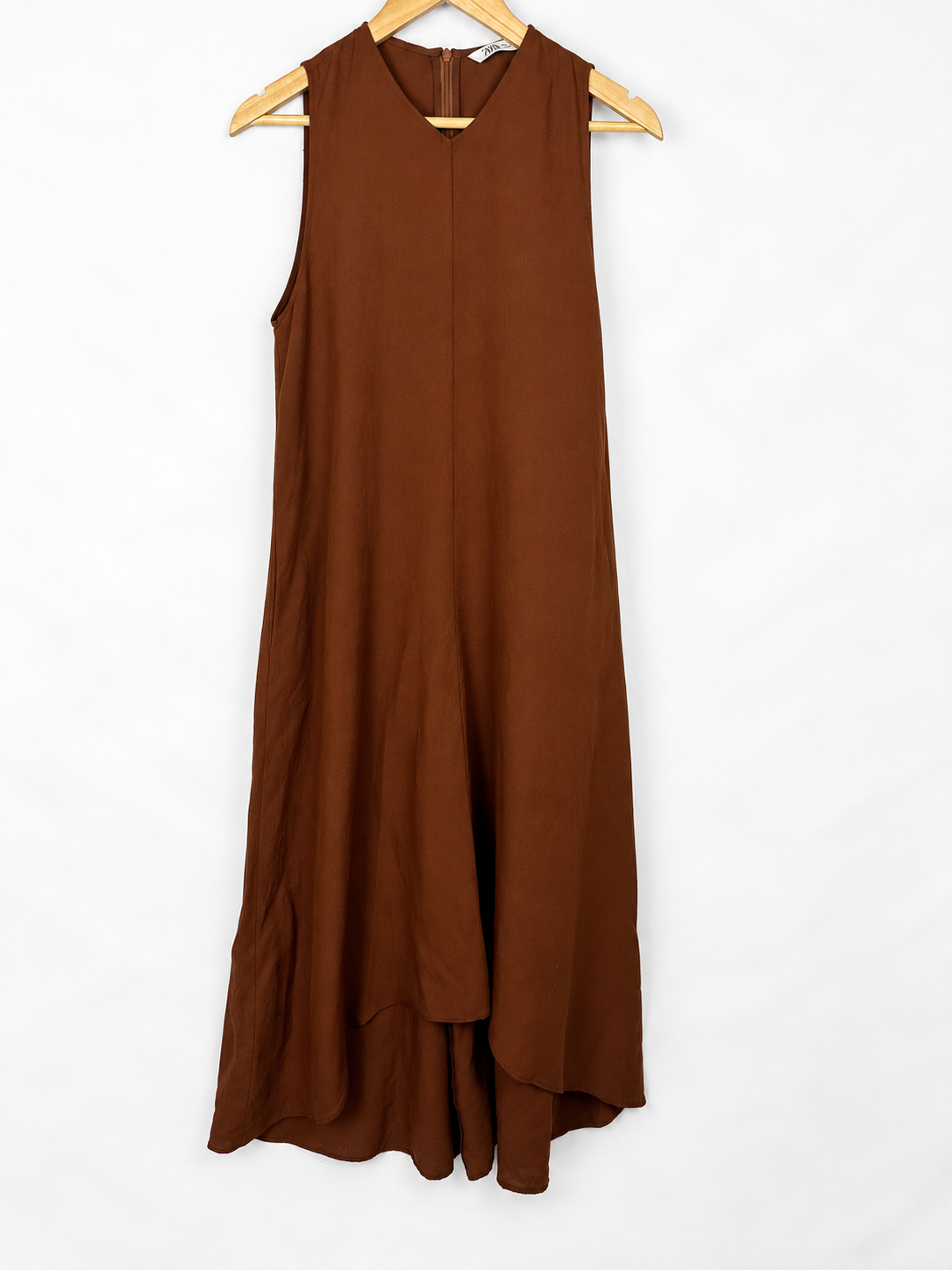 VESTIDO DE LINO MARRON LARGO ZARA (S)